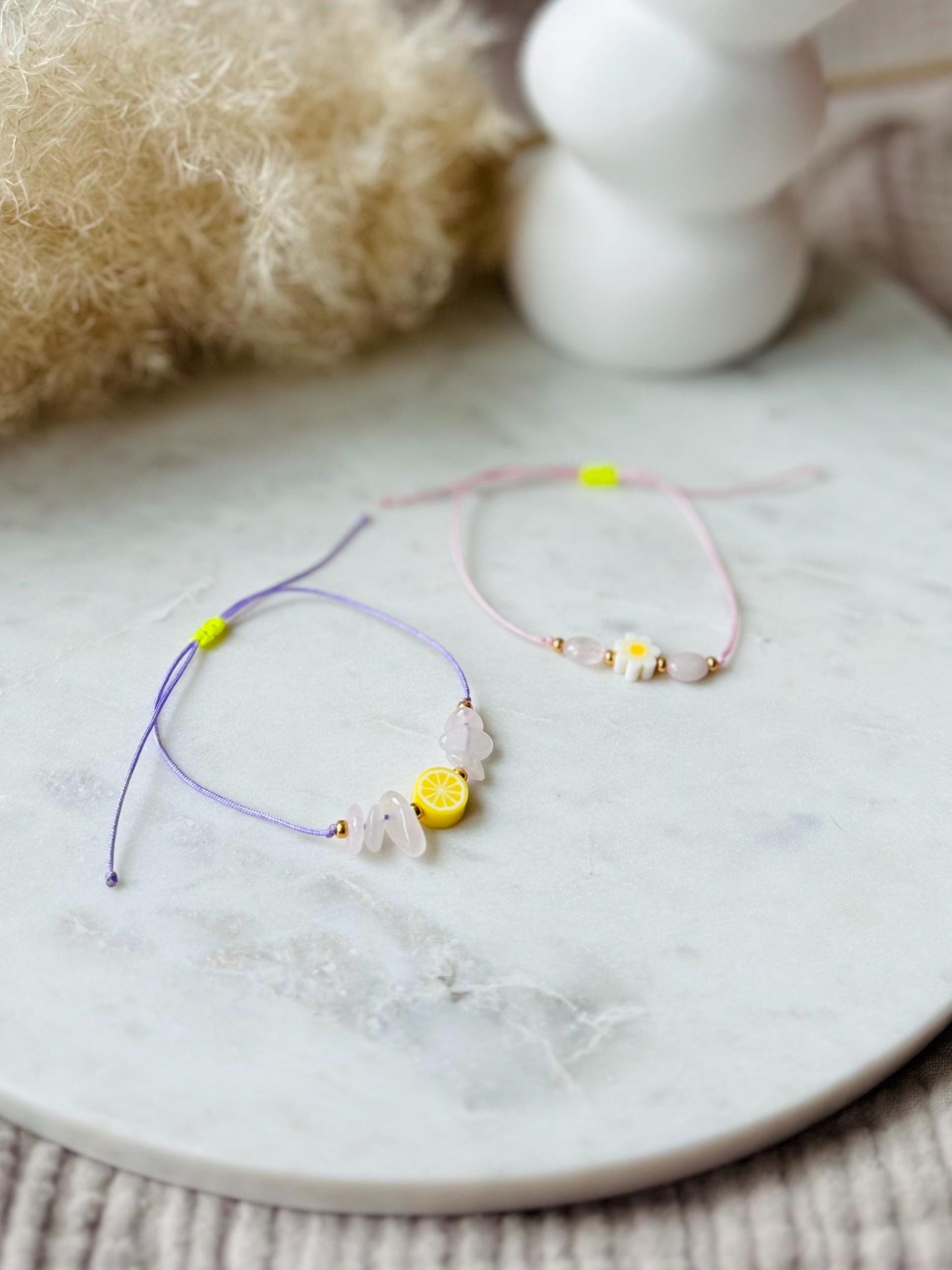 Buntes Rosenquarz Armband handgefertigt LEMON - in tollen Sommerfarben - Freundschaftsarmband