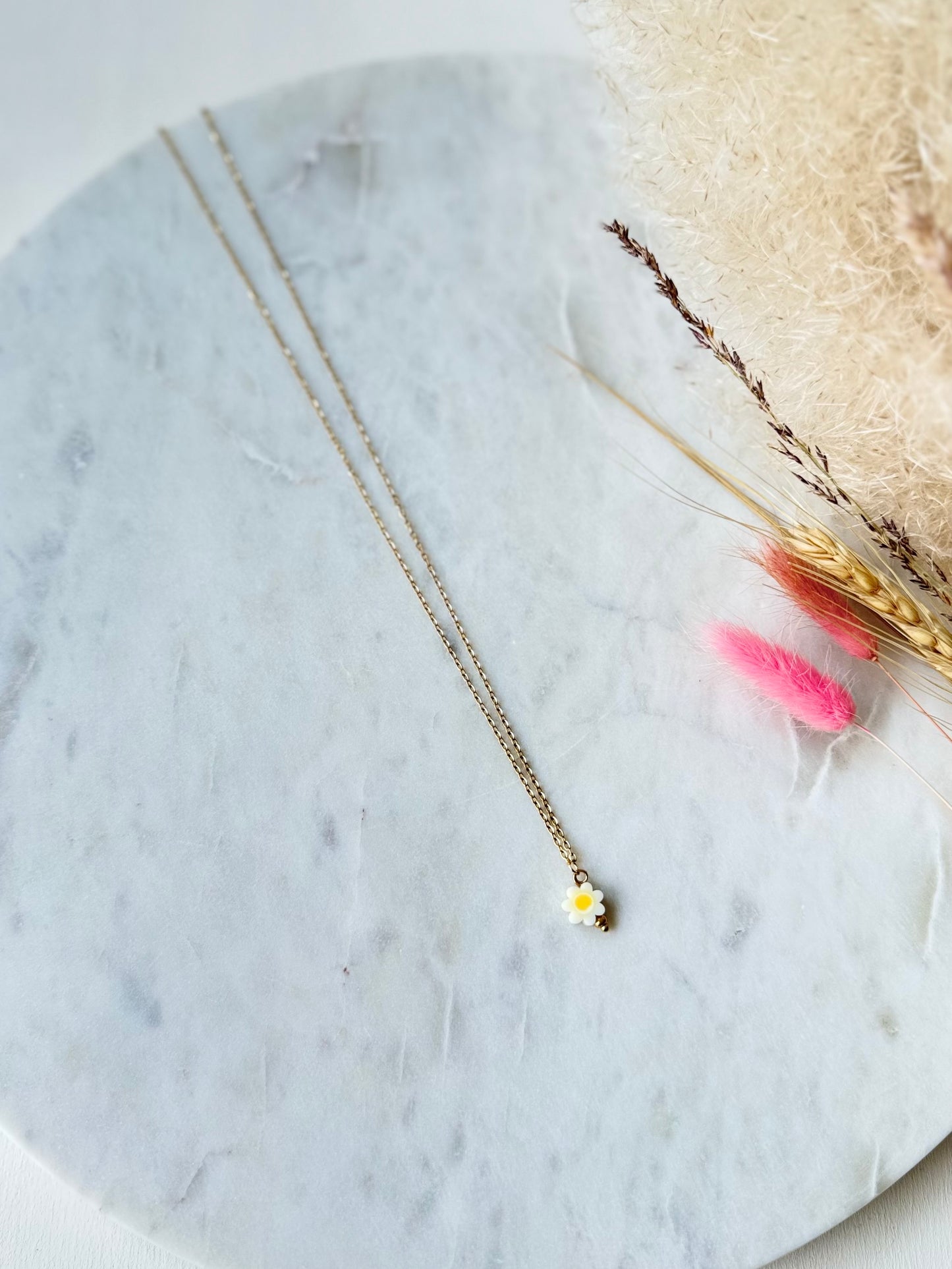 Vergoldete Edelstahlkette BLUME handgefertigt - Sommerkette Damen