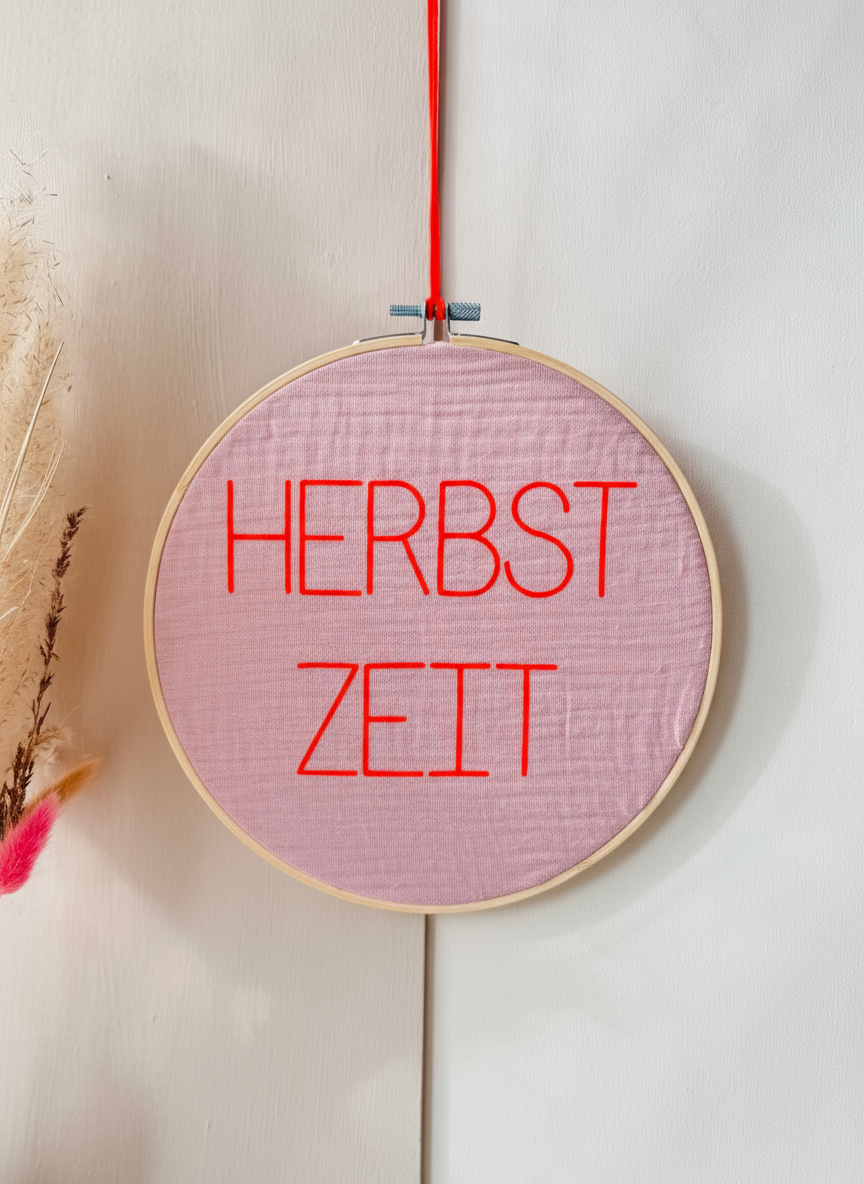 Stickrahmen "Herbst Zeit" Musselinstoff - Handgemachte Herbstdeko Geschenkidee