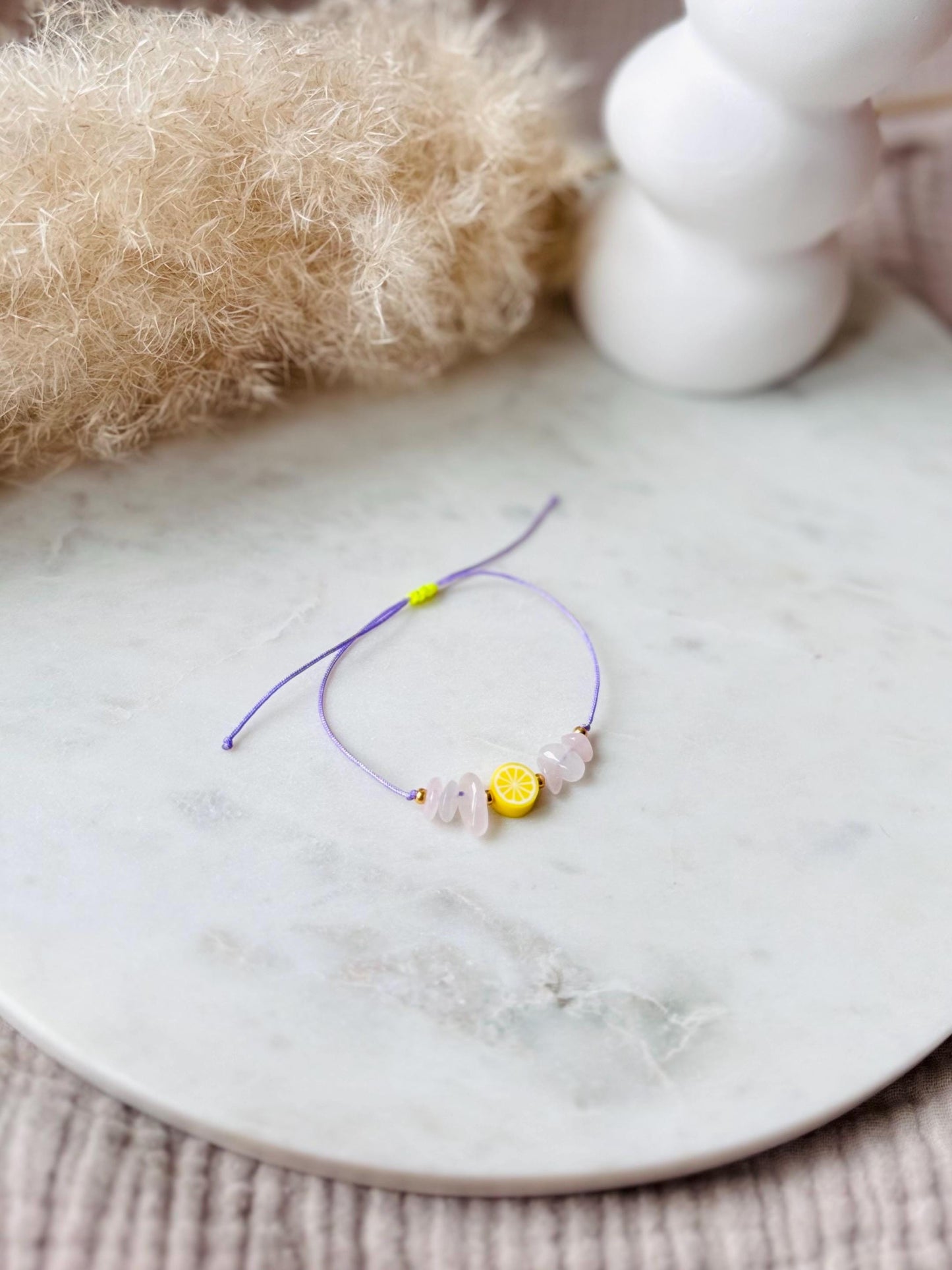 Buntes Rosenquarz Armband handgefertigt LEMON - in tollen Sommerfarben - Freundschaftsarmband