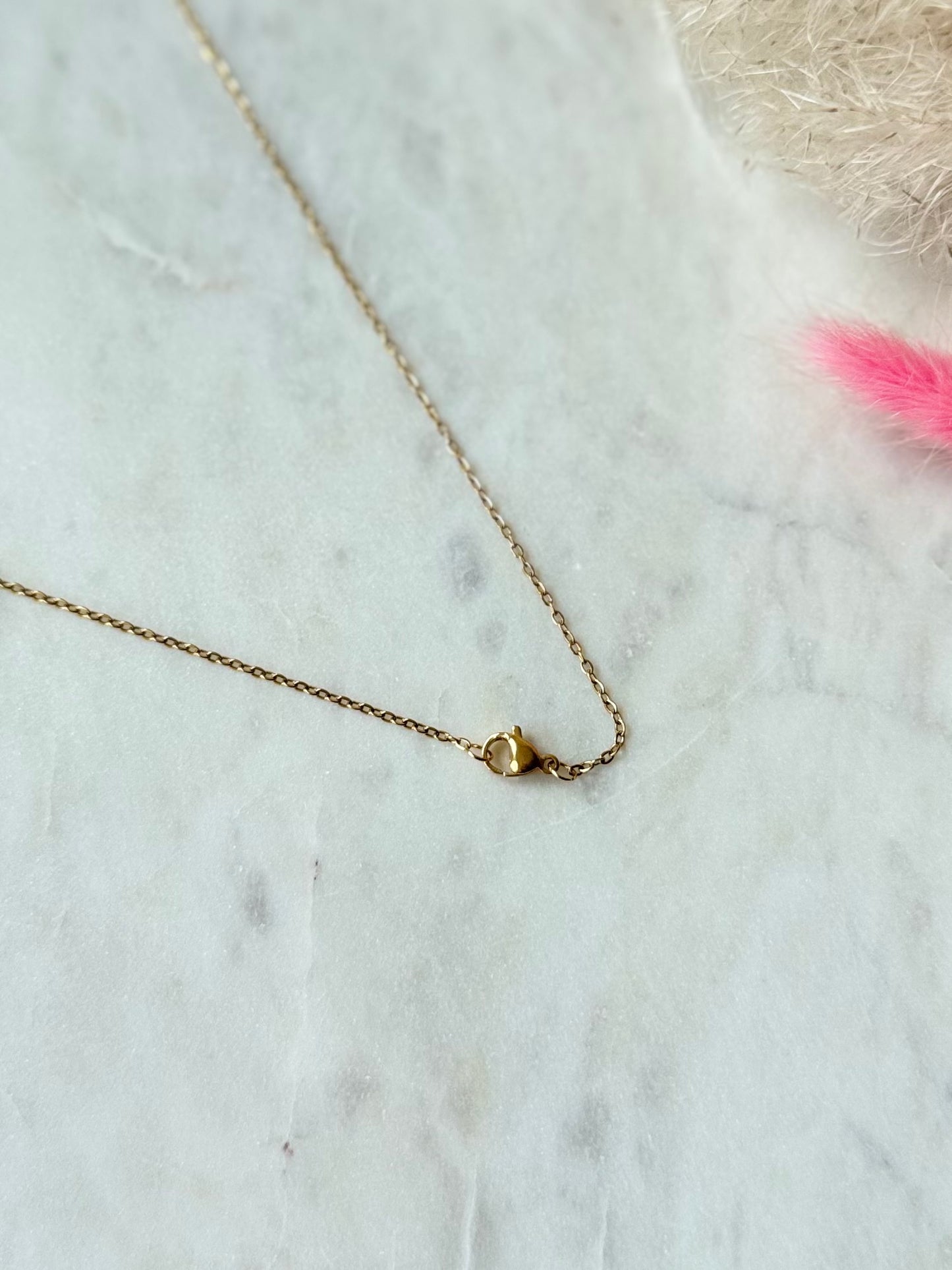 Vergoldete Edelstahlkette Rosenquarz handgefertigt mit Rosenquarz Tubes und Dalmatiner Jaspis - Edelstein Schmuck Damen