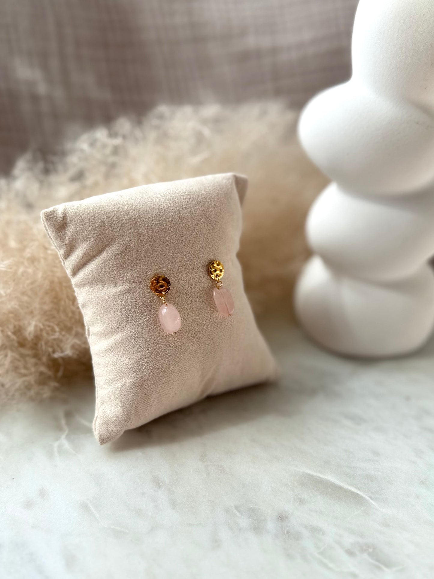 Goldene Rosenquarz Ohrringe - Edelstahl Ohrstecker Edelsteinschmuck