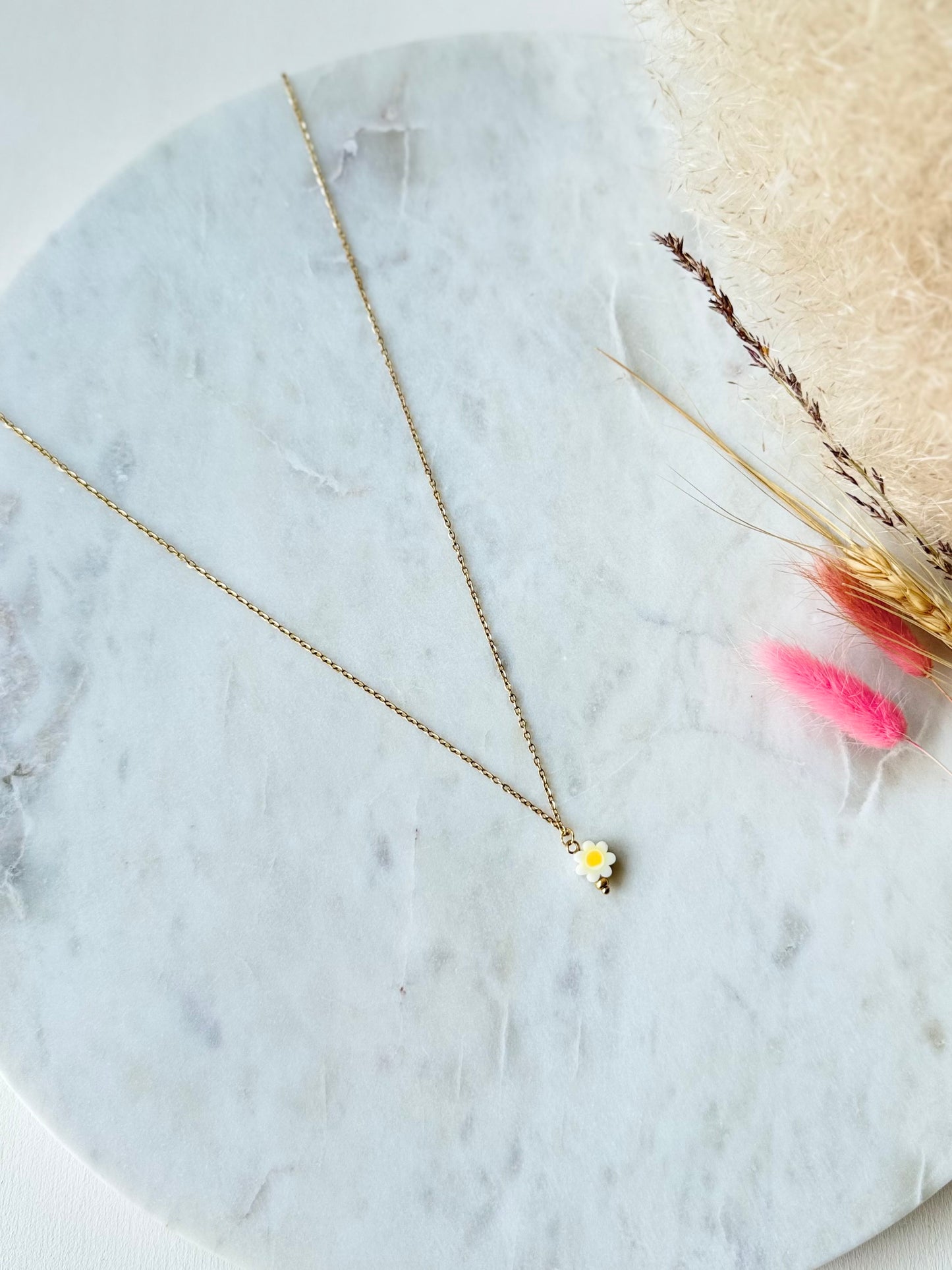 Vergoldete Edelstahlkette BLUME handgefertigt - Sommerkette Damen