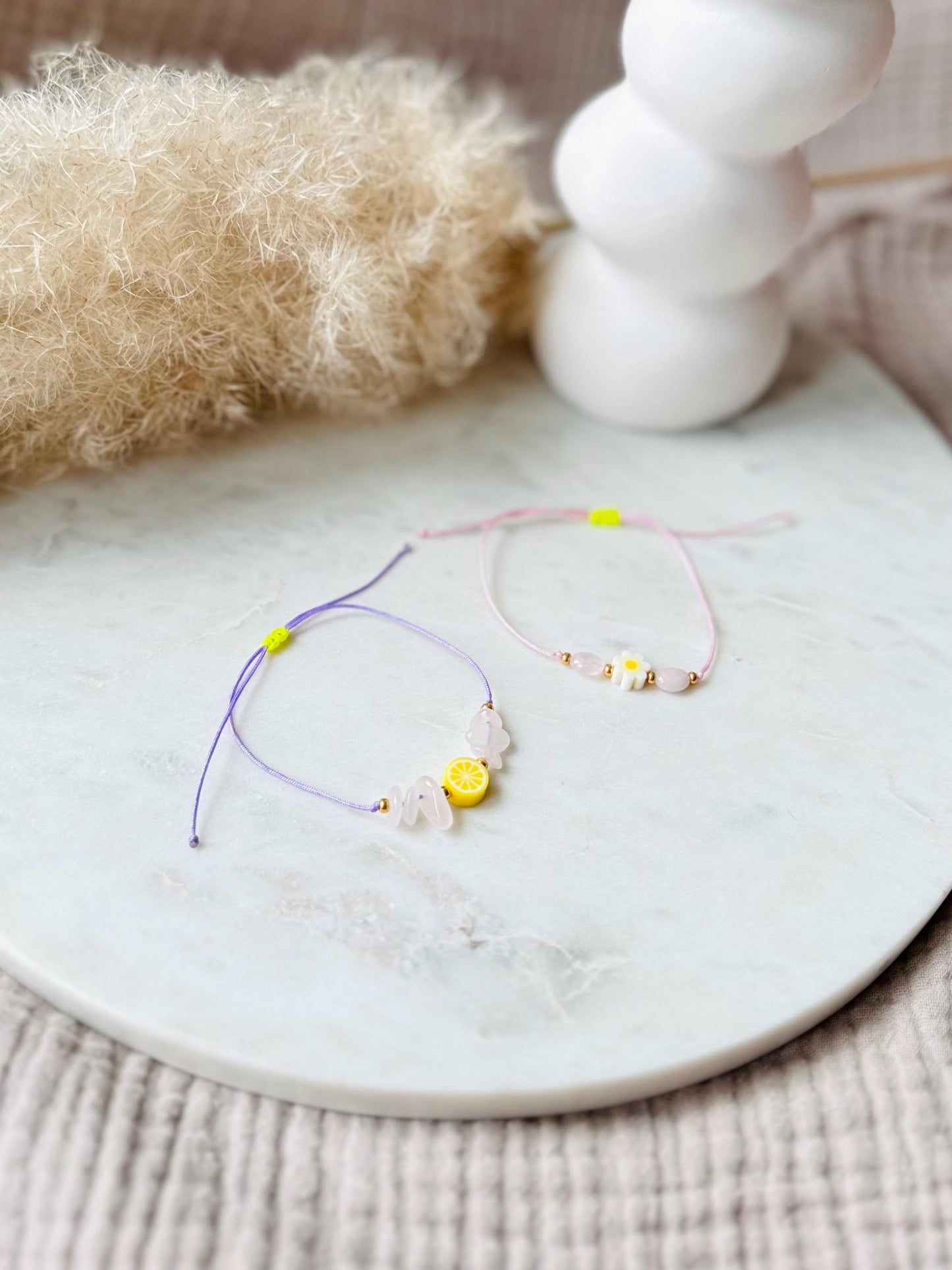Buntes Rosenquarz Armband handgefertigt LEMON - in tollen Sommerfarben - Freundschaftsarmband
