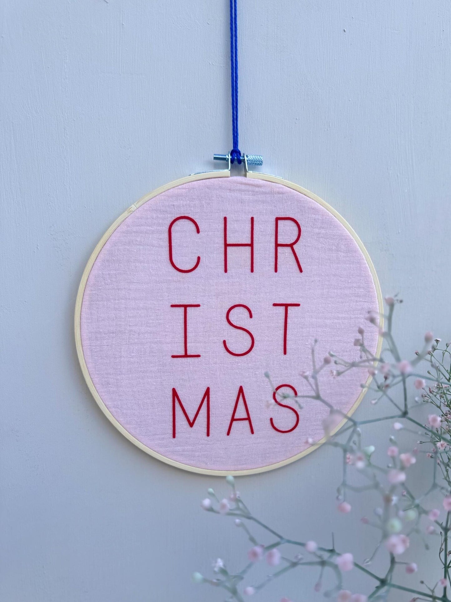 Stickrahmen "Christmas" Musselinstoff - Handgemachte Weihnachtsdeko Geschenkidee