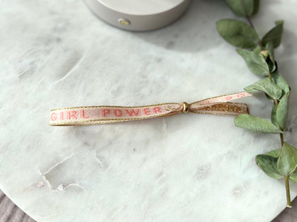 Verstellbares Textarmband mit goldener Stoppperle - Freundschaftsarmband Boho Style