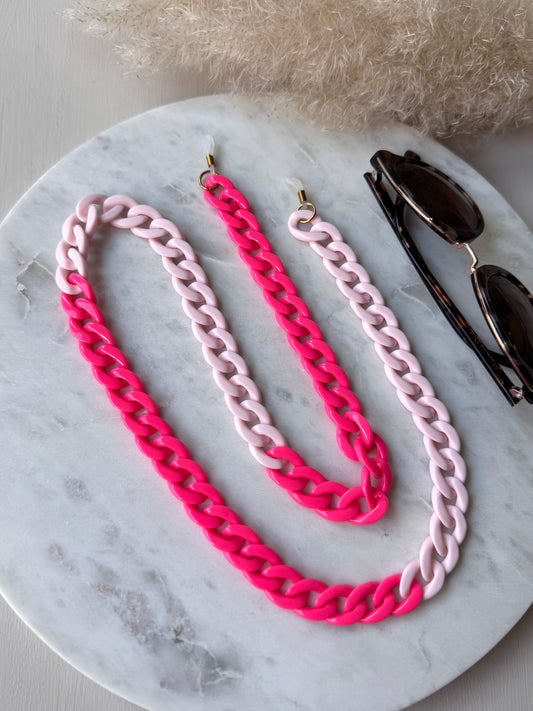 Handgefertigte Brillenkette Acryl Gliederlook PINK - Sonnenbrillenkette Sommerfarben