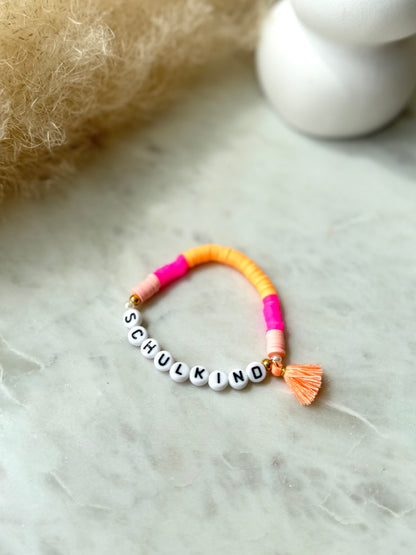 Schulkind Armband in Pink und Orange - Handgefertigt zur Einschulung Kinderarmband - Geschenk zur Einschulung - Schultüte