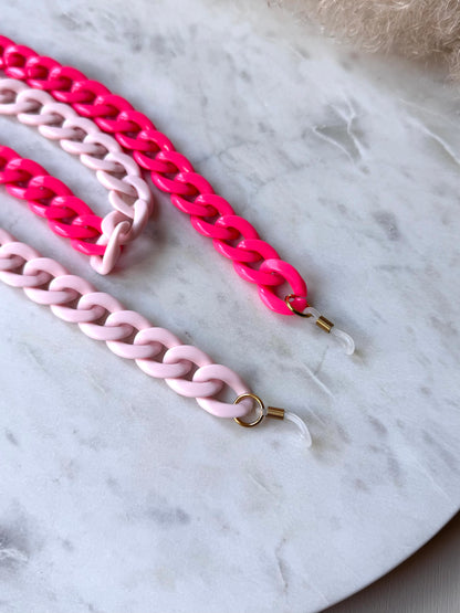 Handgefertigte Brillenkette Acryl Gliederlook PINK - Sonnenbrillenkette Sommerfarben