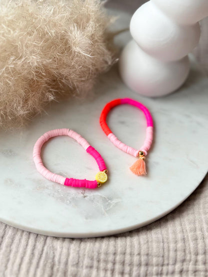 Katsuki Perlenarmband handgefertigt - Pinkes Armband mit ZITRONE