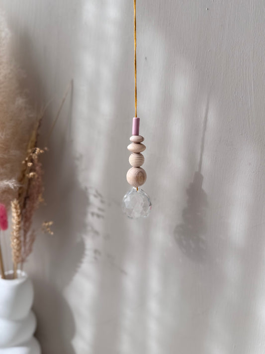 Handgefertigter bunter Sonnenfänger Ocker und Rosa - Suncatcher mit Prisma - Regenbogen Fensterdekoration aus Glas