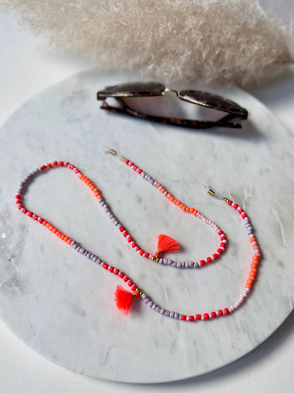 Bunte Brillenkette handgemacht - Rocaillesperlen in bunten Farben - mit Quasten