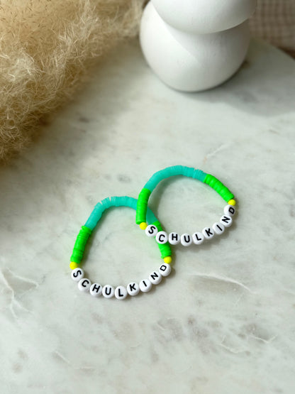Schulkind Armband in Neongelb und Grün - Handgefertigt zur Einschulung Kinderarmband - Geschenk zur Einschulung - Schultüte