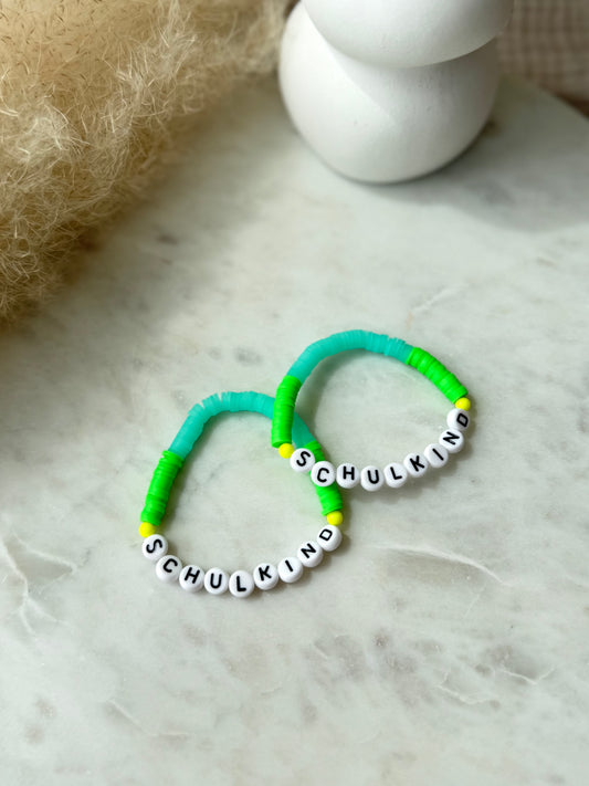 Schulkind Armband in Neongelb und Grün - Handgefertigt zur Einschulung Kinderarmband - Geschenk zur Einschulung - Schultüte