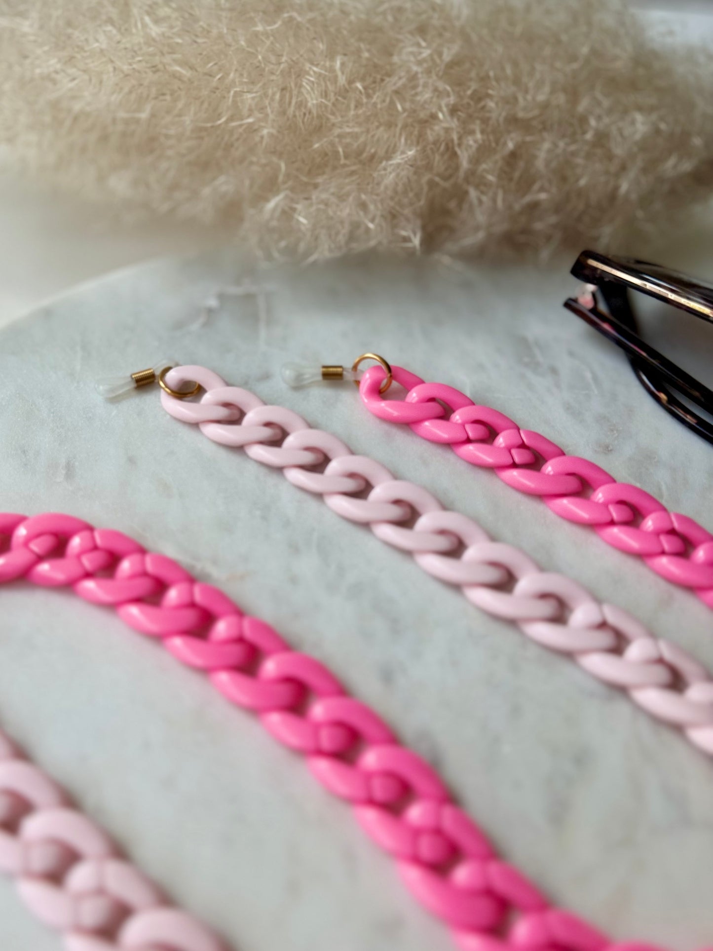 Handgefertigte Brillenkette Acryl Gliederlook ROSA - Sonnenbrillenkette Sommerfarben