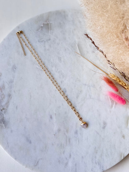 Vergoldete Edelstahlkette Rosenquarz handgefertigt HERZ- Edelstein Schmuck Damen