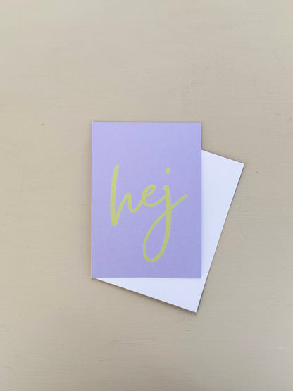 Bunte Designkarte "hej" -  Flieder Grün - Minimalistische Skandi Karte - Moderne Grußkarte