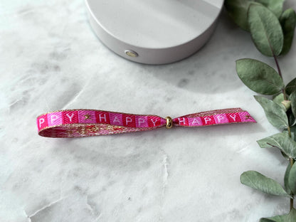 Verstellbares Textarmband mit goldener Stoppperle - Freundschaftsarmband Boho Style