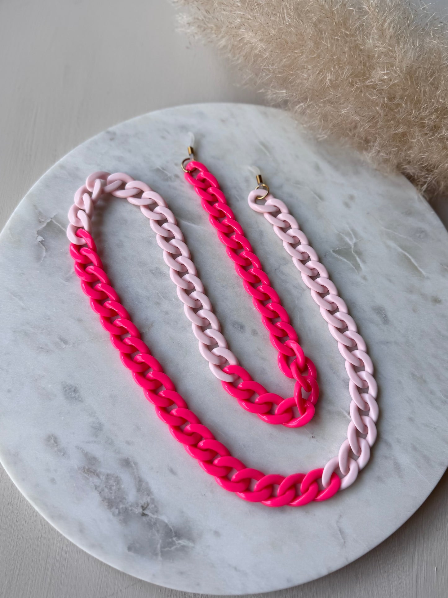 Handgefertigte Brillenkette Acryl Gliederlook PINK - Sonnenbrillenkette Sommerfarben