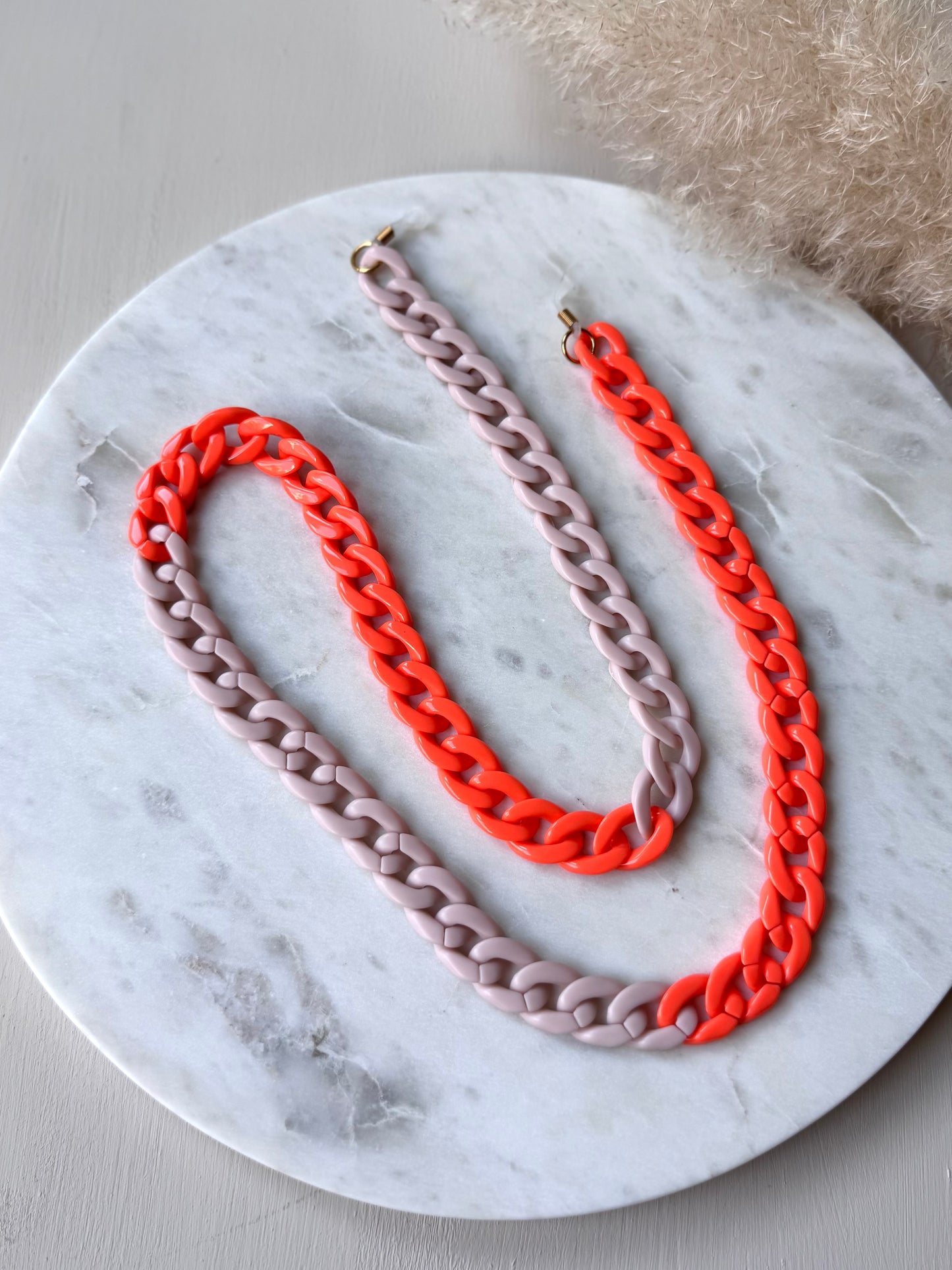 Handgefertigte Brillenkette Acryl Gliederlook ORANGE- Sonnenbrillenkette Sommerfarben