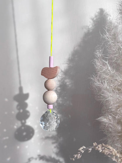 Handgefertigter bunter Sonnenfänger VOGEL - Suncatcher mit Prisma - Regenbogen Fensterdekoration aus Glas