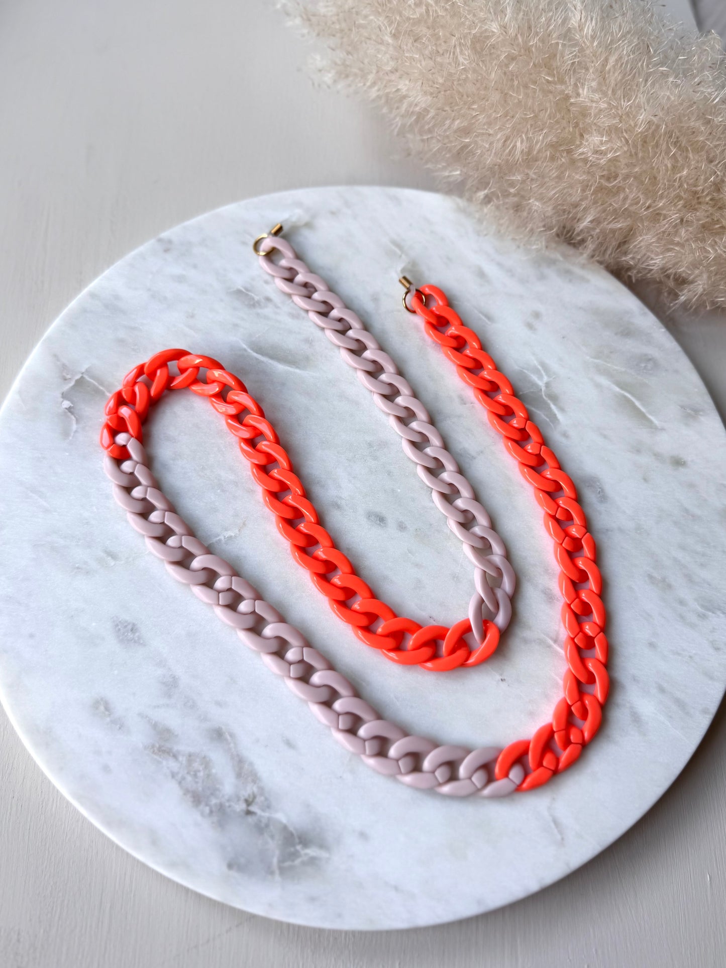 Handgefertigte Brillenkette Acryl Gliederlook ORANGE- Sonnenbrillenkette Sommerfarben
