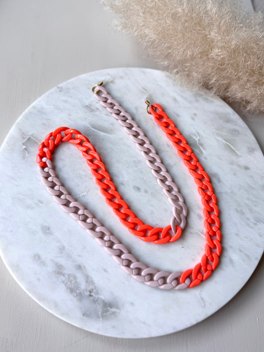 Handgefertigte Brillenkette Acryl Gliederlook ORANGE- Sonnenbrillenkette Sommerfarben