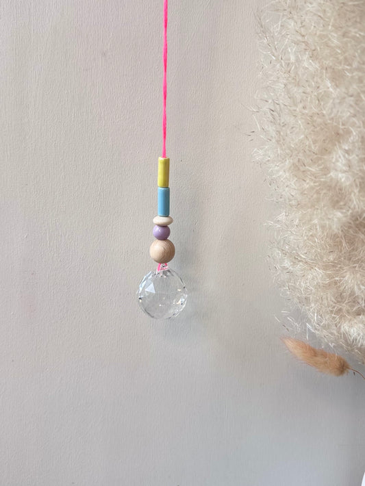 Handgefertigter bunter Sonnenfänger Neonpink und Pastell - Suncatcher mit Prisma - Regenbogen Fensterdekoration aus Glas (Kopie)