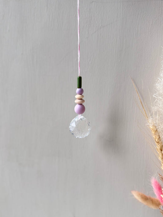 Handgefertigter bunter Sonnenfänger Rosa, Lila & Grün - Suncatcher mit Prisma - Regenbogen Fensterdekoration aus Glas