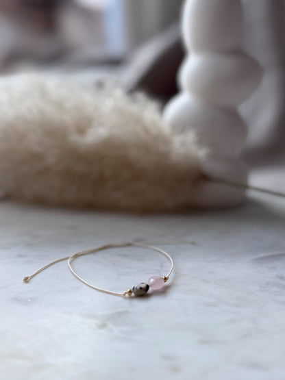 Wunscharmband mit Rosenquarz und Dalmatiner Jaspis