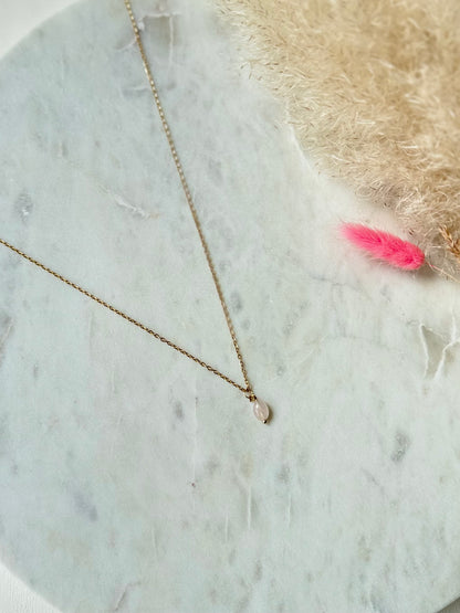 Vergoldete Edelstahlkette Rosenquarz handgefertigt OVAL - Edelstein Schmuck Damen