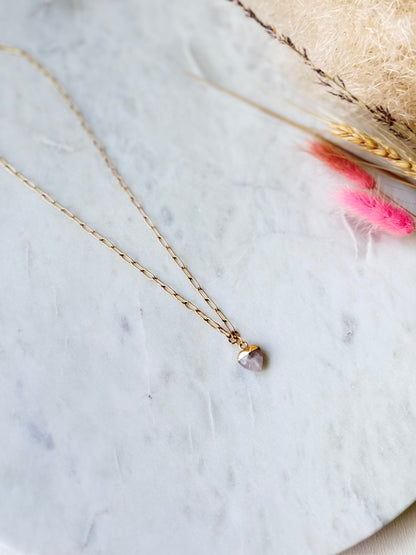 Vergoldete Edelstahlkette Rosenquarz handgefertigt HERZ- Edelstein Schmuck Damen