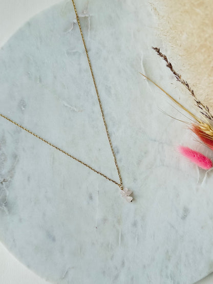 Vergoldete Edelstahlkette Rosenquarz handgefertigt CHIPS  - Edelstein Schmuck Damen