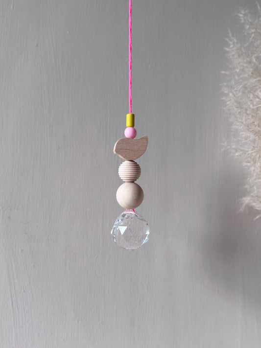 Handgefertigter bunter Sonnenfänger VOGEL - Suncatcher mit Prisma - Regenbogen Fensterdekoration aus Glas