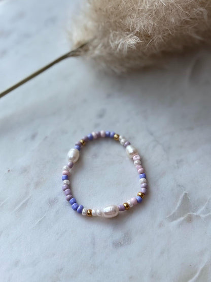 Armband 2er Set handgefertigt - Rocaillesperlen Süßwasserperlen Sommerfarben