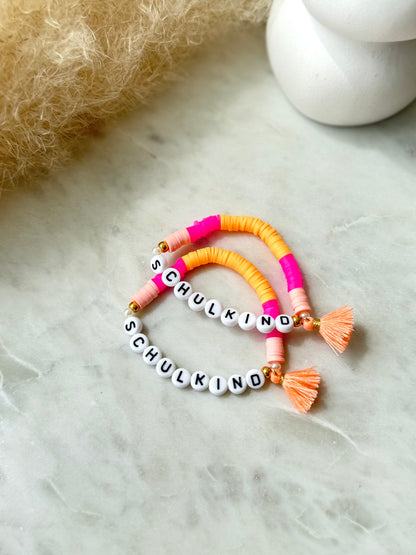 Schulkind Armband in Pink und Orange - Handgefertigt zur Einschulung Kinderarmband - Geschenk zur Einschulung - Schultüte