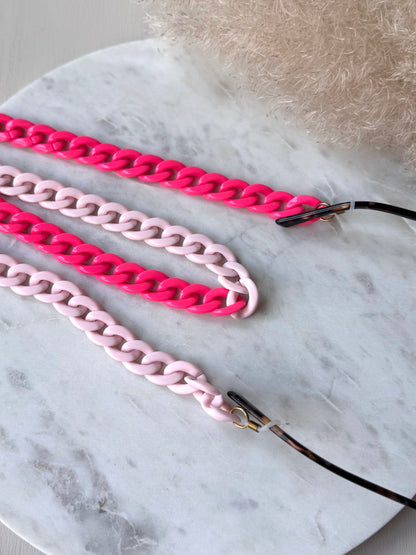 Handgefertigte Brillenkette Acryl Gliederlook PINK - Sonnenbrillenkette Sommerfarben