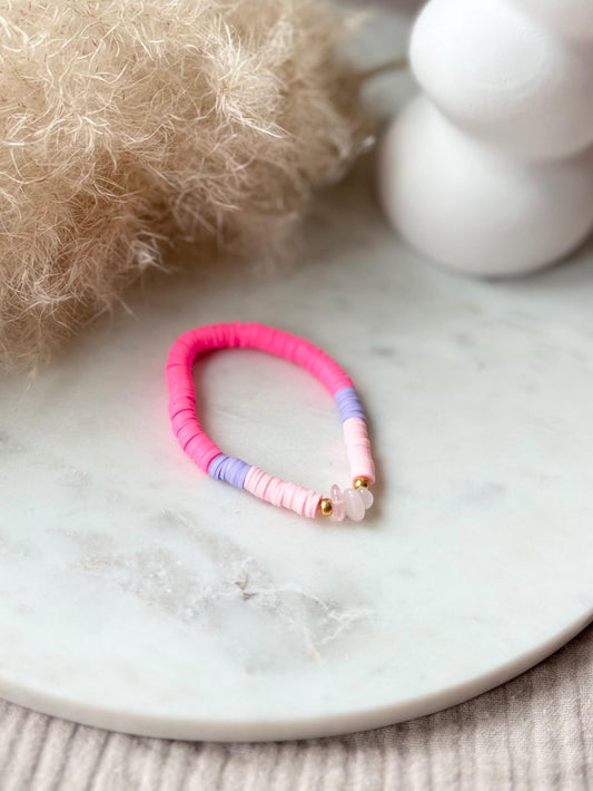 Katsuki Perlenarmband handgefertigt - Buntes Armband mit Rosenquarz Nuggets