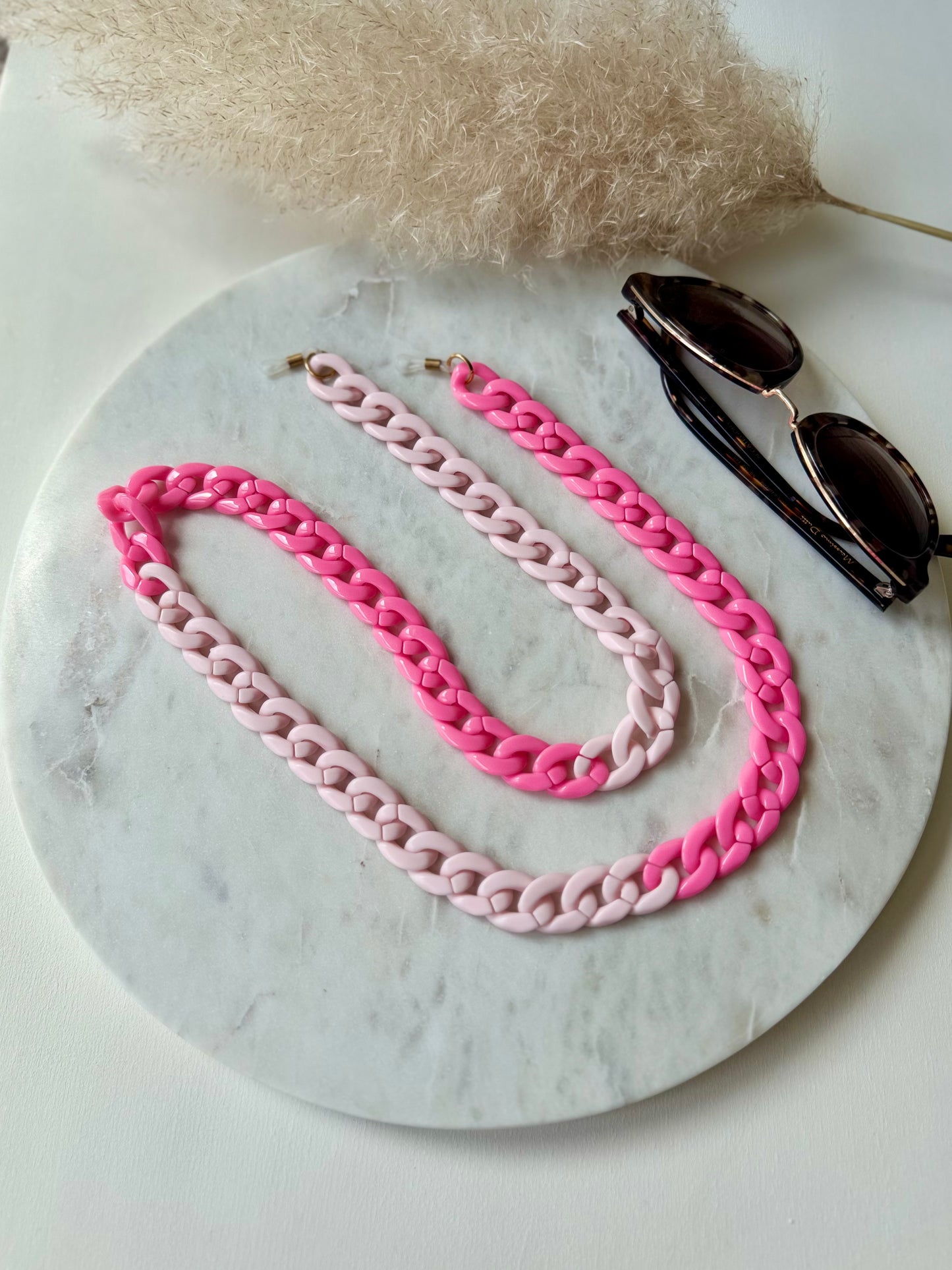 Handgefertigte Brillenkette Acryl Gliederlook ROSA - Sonnenbrillenkette Sommerfarben