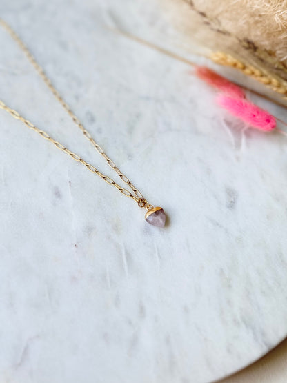 Vergoldete Edelstahlkette Rosenquarz handgefertigt HERZ- Edelstein Schmuck Damen