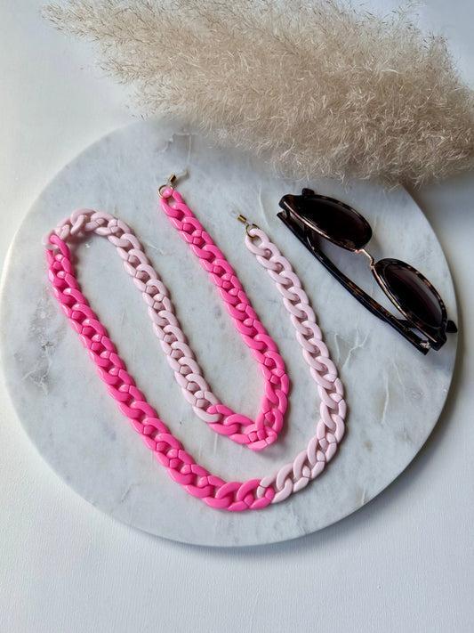 Handgefertigte Brillenkette Acryl Gliederlook ROSA - Sonnenbrillenkette Sommerfarben