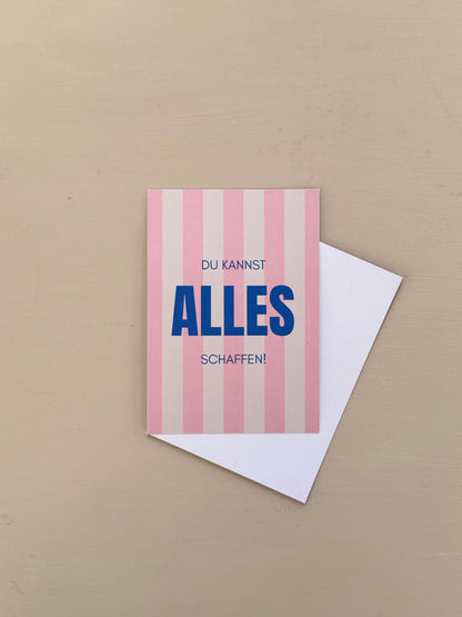 Motivationskarte "Du kannst alles schaffen" - Gestreift Royalblau - Mutmachkarte  - Prüfung