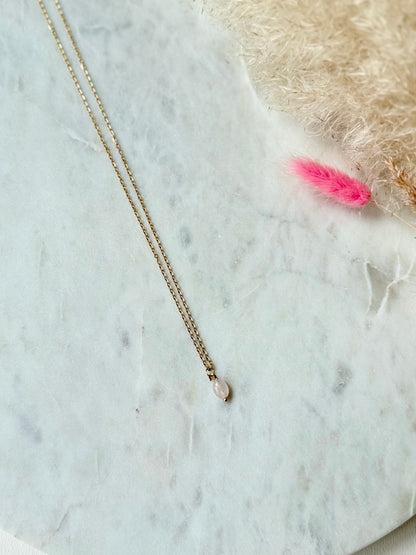 Vergoldete Edelstahlkette Rosenquarz handgefertigt OVAL - Edelstein Schmuck Damen