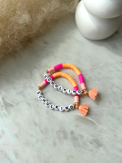 Schulkind Armband in Pink und Orange - Handgefertigt zur Einschulung Kinderarmband - Geschenk zur Einschulung - Schultüte