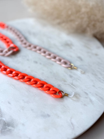 Handgefertigte Brillenkette Acryl Gliederlook ORANGE- Sonnenbrillenkette Sommerfarben