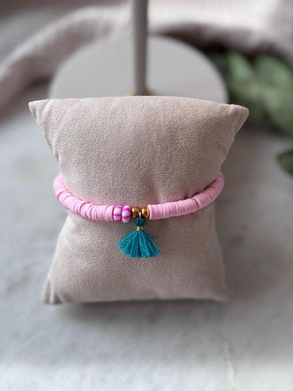 Katsuki Perlenarmband handgefertigt - Buntes Armband mit Quaste in Petrol