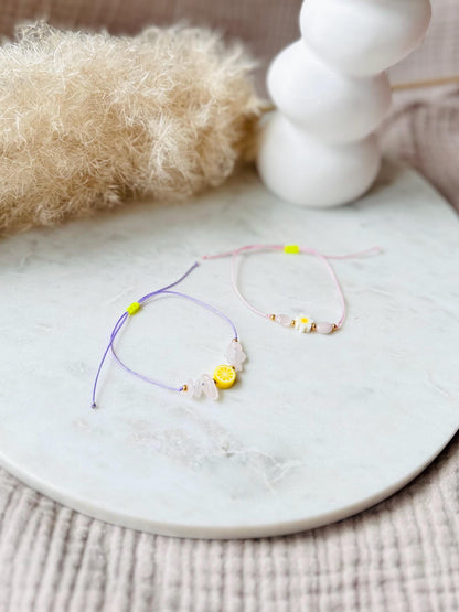 Buntes Rosenquarz Armband handgefertigt LEMON - in tollen Sommerfarben - Freundschaftsarmband