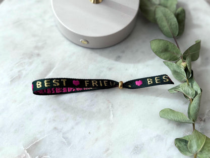 Verstellbares Textarmband mit goldener Stoppperle - Freundschaftsarmband Boho Style