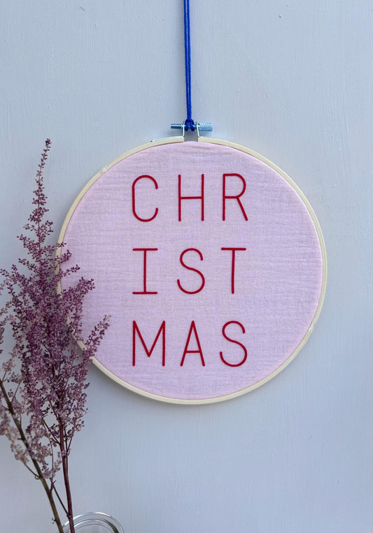 Stickrahmen "Christmas" Musselinstoff - Handgemachte Weihnachtsdeko Geschenkidee