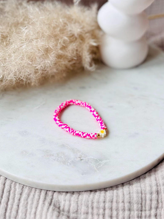 Katsuki Perlenarmband handgefertigt - Pinkes Armband mit Blume